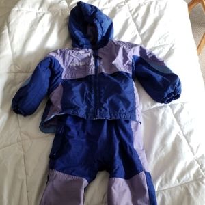 Purple and blue snowsuit